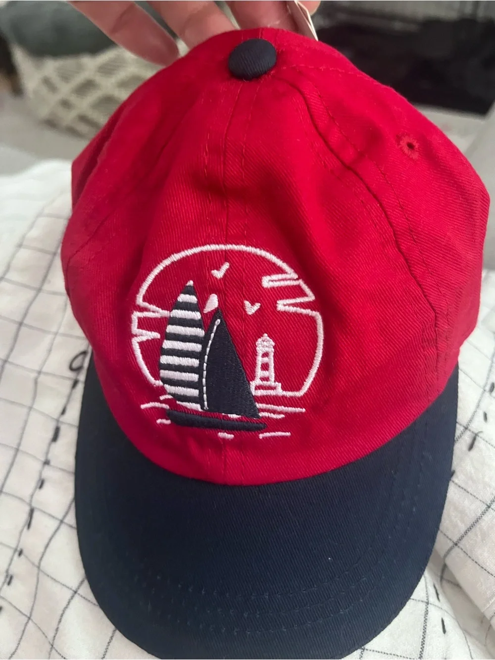Week-End À La Mer France NWT Kids Baseball Cap Red Navy Sailboat Logo Hat